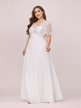 Load image into Gallery viewer, Color=Cream | Plus Size Floral Lace Sequin Print Evening Dresses With Cap Sleeve-Cream 3