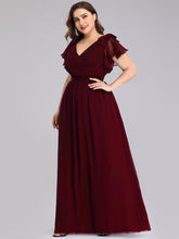 Load image into Gallery viewer, Color=Burgundy | Plus Size Women Floral Sequin Print Fishtail Tulle Dresses Ez07709-Burgundy 3