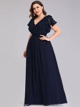 Load image into Gallery viewer, Color=Navy Blue | Plus Size Women Floral Sequin Print Fishtail Tulle Dresses Ez07709-Navy Blue 3
