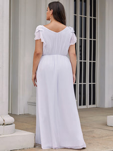 Color=White | V Neck A Line Floor Length Wholesale Bridesmaid Dresses-White 7