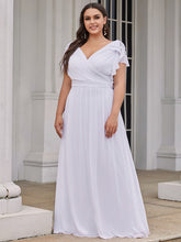 Load image into Gallery viewer, Color=White | V Neck A Line Floor Length Wholesale Bridesmaid Dresses-White 9