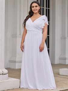 Color=White | V Neck A Line Floor Length Wholesale Bridesmaid Dresses-White 9
