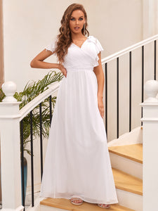 Color=White | V Neck A Line Floor Length Wholesale Bridesmaid Dresses-White 4