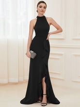 Load image into Gallery viewer, Color=Black | Sleeveless Pencil Wholesale Evening Dresses with Halter Neck-Black 3