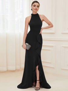 Color=Black | Sleeveless Pencil Wholesale Evening Dresses with Halter Neck-Black 3