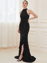 Load image into Gallery viewer, Color=Black | Sleeveless Pencil Wholesale Evening Dresses with Halter Neck-Black 5