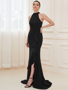 Color=Black | Sleeveless Pencil Wholesale Evening Dresses with Halter Neck-Black 5