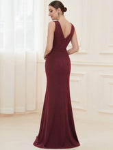 Load image into Gallery viewer, Color=Burgundy | Sleeveless Pencil Split Wholesale Evening Dresses with Deep V Neck-Burgundy 2