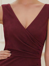 Load image into Gallery viewer, Color=Burgundy | Sleeveless Pencil Split Wholesale Evening Dresses with Deep V Neck-Burgundy 6