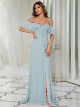 Load image into Gallery viewer, Color=Sky Blue | Dainty Chiffon Bridesmaid Dresses With Ruffles Sleeves With Side Slit-Sky Blue 1