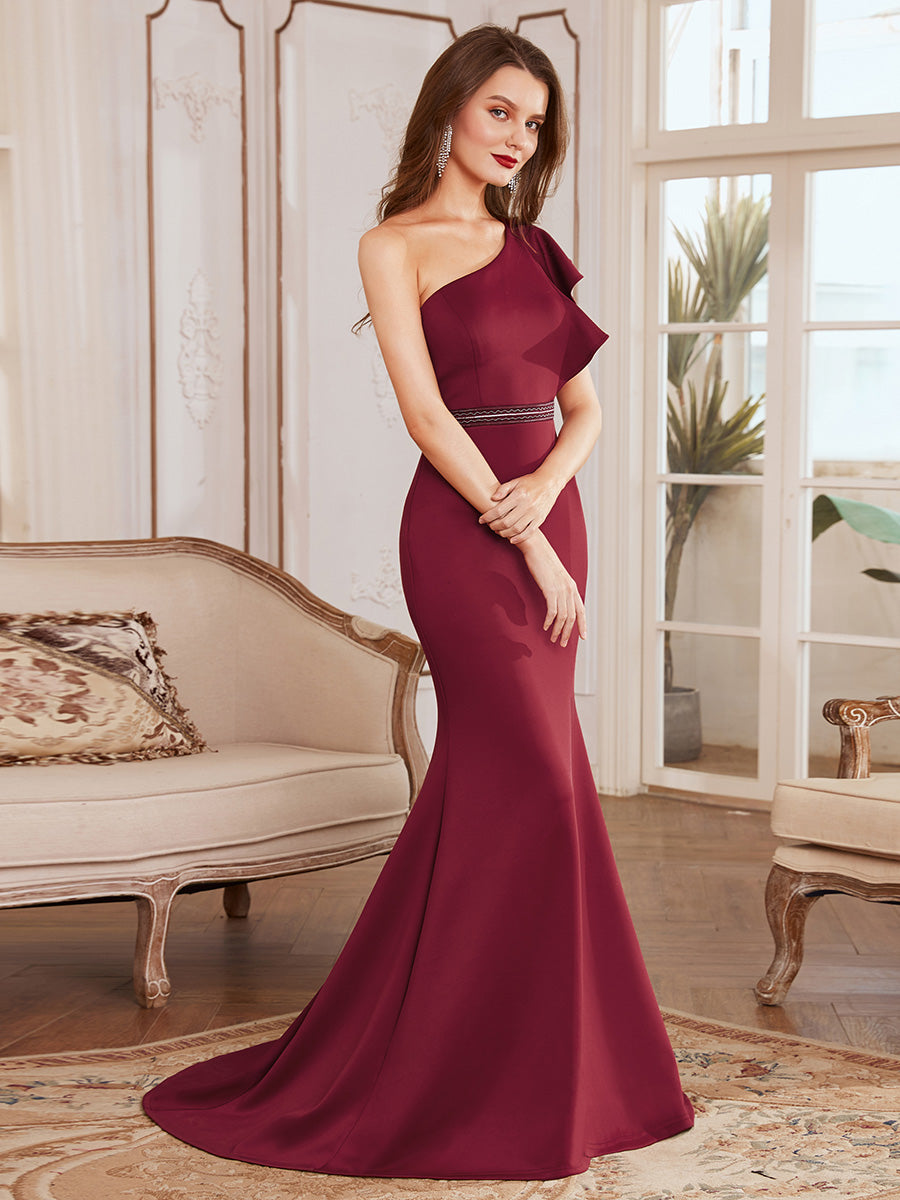 Elegant Maxi One Shoulder Wholesale Evening Dress with Side Split EE00104