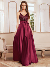 Load image into Gallery viewer, Shiny Wholesale Maxi Satin Evening Dress with Sequin Bodice EE00161