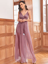 Load image into Gallery viewer, Color=Orchid | Stunning Deep V Neck Split Design Wholesale Evening Dresses-Orchid 3