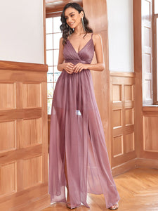 Color=Orchid | Stunning Deep V Neck Split Design Wholesale Evening Dresses-Orchid 3
