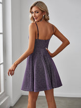 Load image into Gallery viewer, Color=Dark Purple | Shiny Spaghetti Strap Short A Line Prom Dress-Dark Purple 2