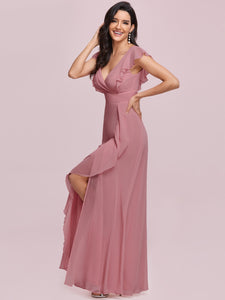 Color=Orchid | Cute V Neck Wholesale Bridesmaid Dress With Ruffles-Orchid 8