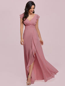 Color=Orchid | Cute V Neck Wholesale Bridesmaid Dress With Ruffles-Orchid 9