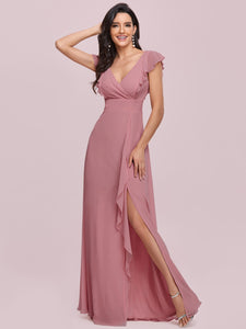 Color=Orchid | Cute V Neck Wholesale Bridesmaid Dress With Ruffles-Orchid 6