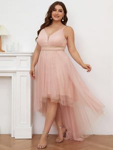 Color=Pink | Modest Wholesale High-Low Tulle Prom Dress For Women-Pink 3