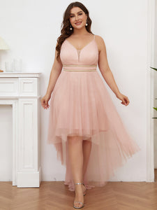 Color=Pink | Modest Wholesale High-Low Tulle Prom Dress For Women-Pink 4