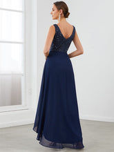Load image into Gallery viewer, Color=Navy Blue | Elegant Paillette &amp; Chiffon V-Neck A-Line Sleeveless Plus Size Evening Dresses-Navy Blue 2
