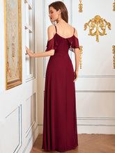 Load image into Gallery viewer, Color=Burgundy | Dainty Chiffon Bridesmaid Dresses With Ruffles Sleeves With Side Slit-Burgundy 2