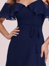 Load image into Gallery viewer, Color=Navy Blue | Dainty Chiffon Bridesmaid Dresses With Ruffles Sleeves With Side Slit-Navy Blue 5