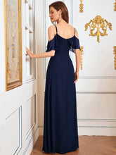 Load image into Gallery viewer, Color=Navy Blue | Dainty Chiffon Bridesmaid Dresses With Ruffles Sleeves With Side Slit-Navy Blue 2