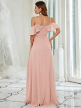 Load image into Gallery viewer, Color=Pink | Dainty Chiffon Bridesmaid Dresses With Ruffles Sleeves With Side Slit-Pink 2