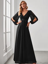 Load image into Gallery viewer, Color=Black | Floor Length Long Lantern Sleeves Wholesale Formal Dresses-Black 1