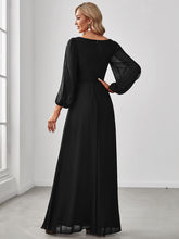 Load image into Gallery viewer, Color=Black | Floor Length Long Lantern Sleeves Wholesale Formal Dresses-Black 2