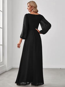 Color=Black | Floor Length Long Lantern Sleeves Wholesale Formal Dresses-Black 2