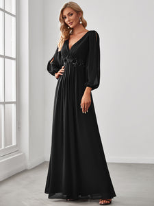 Color=Black | Floor Length Long Lantern Sleeves Wholesale Formal Dresses-Black 3