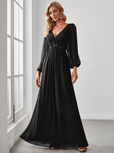 Load image into Gallery viewer, Color=Black | Floor Length Long Lantern Sleeves Wholesale Formal Dresses-Black 4