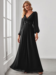 Color=Black | Floor Length Long Lantern Sleeves Wholesale Formal Dresses-Black 4