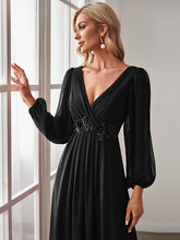 Load image into Gallery viewer, Color=Black | Floor Length Long Lantern Sleeves Wholesale Formal Dresses-Black 5