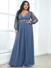 Load image into Gallery viewer, Color=Dusty Navy | Wholesale Chiffon Plus Size Evening Dresses With Long Lantern Sleeves-Dusty Navy 1