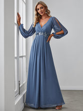 Load image into Gallery viewer, Color=Dusty Navy | Floor Length Long Lantern Sleeves Wholesale Formal Dresses-Dusty Navy 1