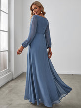 Load image into Gallery viewer, Color=Dusty Navy | Floor Length Long Lantern Sleeves Wholesale Formal Dresses-Dusty Navy 2