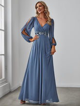 Load image into Gallery viewer, Color=Dusty Navy | Floor Length Long Lantern Sleeves Wholesale Formal Dresses-Dusty Navy 3