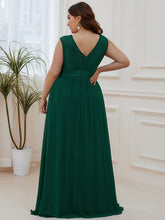 Load image into Gallery viewer, Color=Dark Green | Classic Round Neck V Back A-Line Chiffon Bridesmaid Dresses With Lace-Dark Green 2