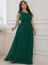 Load image into Gallery viewer, Color=Dark Green | Classic Round Neck V Back A-Line Chiffon Bridesmaid Dresses With Lace-Dark Green 4