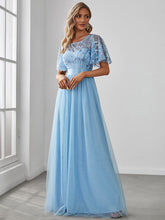 Load image into Gallery viewer, Color=Sky Blue | Sequin Print Maxi Long Wholesale Evening Dresses With Cap Sleeve-Sky Blue 3