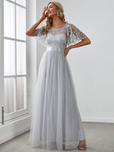 Load image into Gallery viewer, Color=Grey | Sequin Print Maxi Long Wholesale Evening Dresses with Cap Sleeve-Grey 1