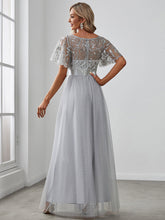 Load image into Gallery viewer, Color=Grey | Sequin Print Maxi Long Wholesale Evening Dresses with Cap Sleeve-Grey 2
