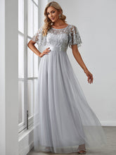 Load image into Gallery viewer, Color=Grey | Sequin Print Maxi Long Wholesale Evening Dresses with Cap Sleeve-Grey 3