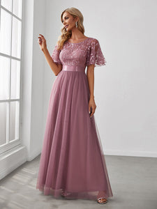Color=Orchid | Sequin Print Maxi Long Wholesale Evening Dresses with Cap Sleeve-Orchid 4