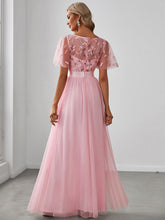 Load image into Gallery viewer, Color=Pink | Sequin Print Maxi Long Wholesale Evening Dresses With Cap Sleeve-Pink 2