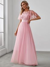 Load image into Gallery viewer, Color=Pink | Sequin Print Maxi Long Wholesale Evening Dresses With Cap Sleeve-Pink 3