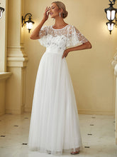 Load image into Gallery viewer, Color=White | Sequin Print Maxi Long Wholesale Evening Dresses with Cap Sleeve-White 1